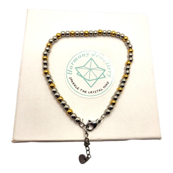 4 mm Silver and Gold Stainless Steel beaded Unisex bracelet with clasp - Picture 2 of 4